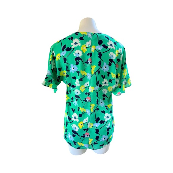 Banana Republic Green Floral V-Neck Ruffle Sleeve Blouse - Picture 8 of 9